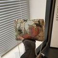 Elegant floral sequin clutch with embroidery and gold chain strap for summer style - Khaki