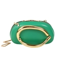 Green leather pebble-shaped handbag with oversized gold metal handle and chain strap - Green