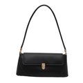 Minimalistische schwarze Baguette-Tasche mit goldener Schnalle und Leder-Schultergurt - Schwarz