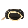 Modern black leather crossbody bag with wave-shaped gold metal handle and chain strap - Black