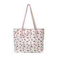 White tote bag with cherry prints and pink straps, large capacity for university students - Cherry Print (Style 1)