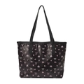 Large black tote bag with pink bow floral print for work or university students - Bow & Floral Print (Style 4)