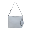 Borsa a secchiello azzurra minimalista in pelle con motivo litchi e tracolla - Blu