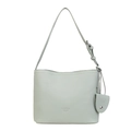 Elegante borsa tote in pelle verde menta con mini ciondolo coordinato e tracolla fine - Verde
