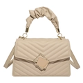 Chic beige quilted crossbody bag with pleated handle and minimalist square clasp lock - Khaki