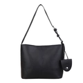 Borsa tote classica nera con motivo litchi, tracolla e piccola pochette coordinata - Nero