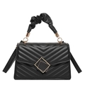 Classic black chevron quilted handbag with stylish ruched handle and gold hardware - Black