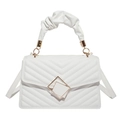 Elegant white quilted faux leather handbag with cloud-shaped handle and gold clasp - White