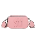 Pink crossbody camera bag with Steve Madden branding and geometric pattern wide strap - Pink
