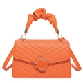 Elegant orange quilted PU leather handbag with unique ruched cloud handle and gold accents - Orange