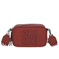 Sac caméra rouge foncé avec large bandoulière texturée et logo embossé en style bandoulière - Rouge