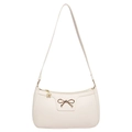 Minimalistische cremeweiße Achseltasche mit goldener Schleife und floralem Reißverschluss - Weiß