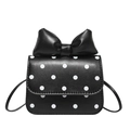 Mini black crossbody bag with white polka dots and a large decorative bow on top - Black