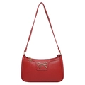 Rote Leder-Schultertasche mit Lychee-Muster und goldener Schleife auf weißem Grund - Rot