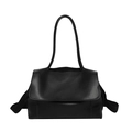 Minimalistische schwarze Shopper-Tasche aus Leder mit langen Schultergurten und Klappe - Schwarz