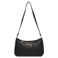Schicke schwarze Hobo-Bag aus Leder mit goldener Schleife und Blumen-Anhänger-Reißverschluss - Schwarz