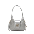 Bolso de hombro plateado trenzado en forma de media luna con hebilla dorada en M - Plateado