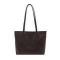 Vintage large dark brown tote bag with minimalist vertical stitching and long shoulder straps - Brown