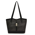 Bolso tote negro con hebilla de metal dorado y paneles de cuero para el diario - Negro