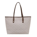 Large beige tote bag with brown geometric monogram print and vintage leather handles - White