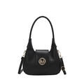 Elegante borsa a tracolla in pelle nera intrecciata con fibbia dorata logo M - Nero