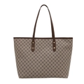 Vintage pattern large tote bag with brown leather straps and spacious structure - Khaki