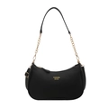 Elegante borsa sottospalla nera a grana litchi con catena oro e chiusura lampo - Nero