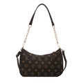 Borsa sottobraccio marrone con motivi monogramma vintage e tracolla a catena oro - Marrone