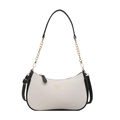 Borsa a spalla bicolore bianco e nero con catena dorata e tracolla in pelle morbida - Bianco