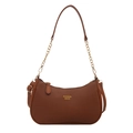 Borsa sottobraccio marrone trama litchi con catena dorata e logo Fashion Bags - Marrone