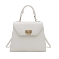 Bolso de mano minimalista de cuero blanco con cierre dorado y asa superior - Blanco