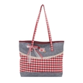 Borsa tote dolce a quadri rossi e blu con pizzo, fiocchi e patch a ciliegia - Blu Denim