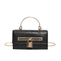 Vintage black crocodile embossed leather handbag with gold metal handle and chain strap - Black