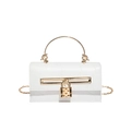 White faux crocodile pattern handbag with elegant gold metal ring handle and chain strap - White