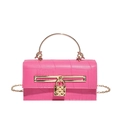 Pink faux crocodile leather tote bag with a golden heart-shaped lock and chain strap - Rose Red