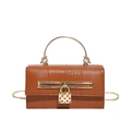 Brown crocodile-embossed rectangle bag with gold round handle and heart padlock - Brown