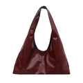 Minimalist burgundy high-gloss tote bag with wide shoulder straps for daily commuting - Red