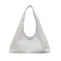 Minimalist white leather tote bag with large capacity and soft stitch details for women - White