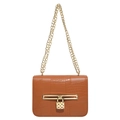 Brown crocodile embossed shoulder bag with gold chain and heart padlock detail - Brown
