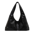 Minimalist black glossy hobo shoulder bag with a wide strap and large capacity - Black