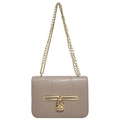Elegante bolso de hombro beige con relieve de cocodrilo, cadena dorada y candado de corazón - Caqui