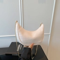 Minimalistische weiße gewebte Halbmond-Schultertasche mit goldener Kette Damen - Weiß