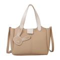 Bolso de mano en cuero PU marrón claro con hebilla FASHION y colgante de conejo - Caqui