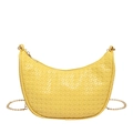 Yellow woven leather hobo bag with gold chain strap and stylish crescent moon shape - Yellow
