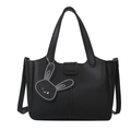 Elegante bolso bombonera de cuero PU negro con hebilla moderna y colgante de conejo - Negro