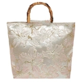Borsa tote in jacquard floreale rosa con manici in vero bambù e tessuto effetto seta - Rosa