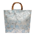 Borsa tote con manici in bambù e tessuto jacquard a fiori blu per look estivi - Blu