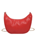 Red woven crescent shoulder bag with gold chain strap and smooth zipper closure - Red
