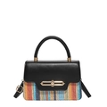 Borsa a mano in paglia intrecciata con patta in pelle nera e chiusura dorata da donna - Nero