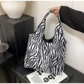 Minimalist large zebra print tote bag for women featuring a black and white striped design - Zebra Print